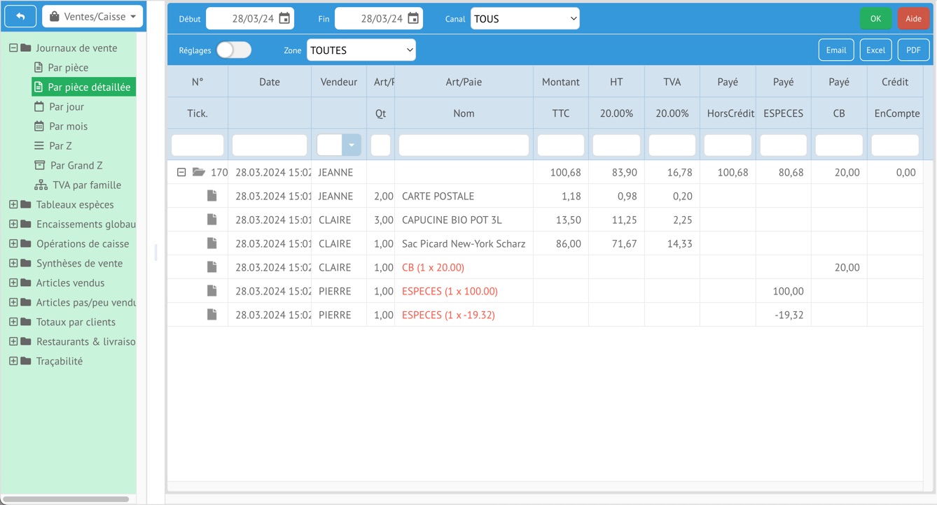 Tableau détaillé par ticket